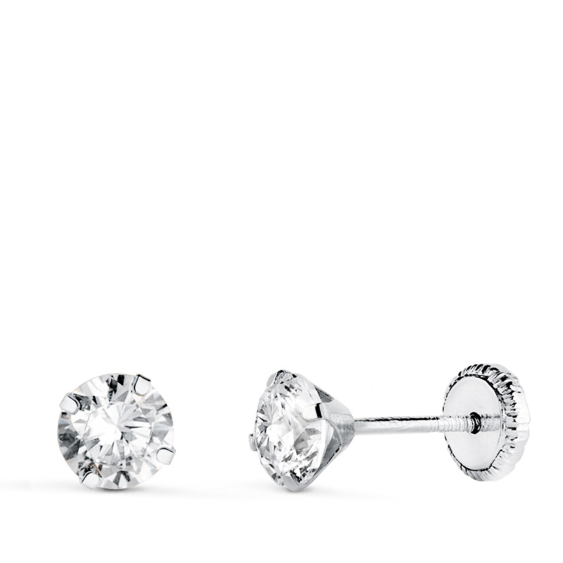 18K PENDIENTES ORO BLANCO 4 GARRAS CON CIRCONITA. ANCHO: 5 MM CIERRE TUERCA