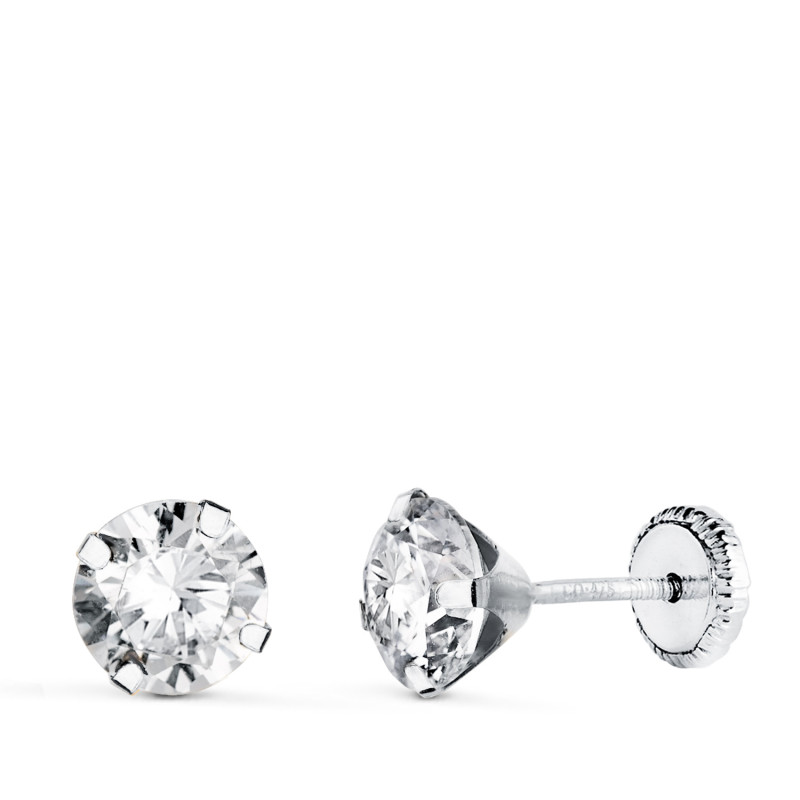 18K PENDIENTES ORO BLANCO 4 GARRAS CON CIRCONITA. ANCHO: 6 MM CIERRE TUERCA