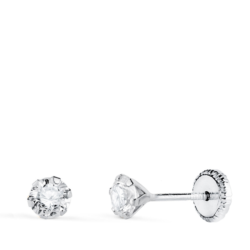 18K PENDIENTES ORO BLANCO 6 GARRAS CON CIRCONITA. ANCHO: 4 MM CIERRE TUERCA