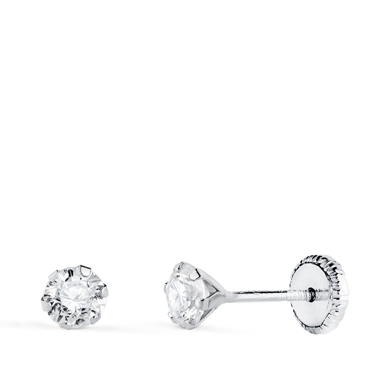 18K PENDIENTES ORO BLANCO 6 GARRAS CON CIRCONITA. ANCHO: 4 MM CIERRE TUERCA