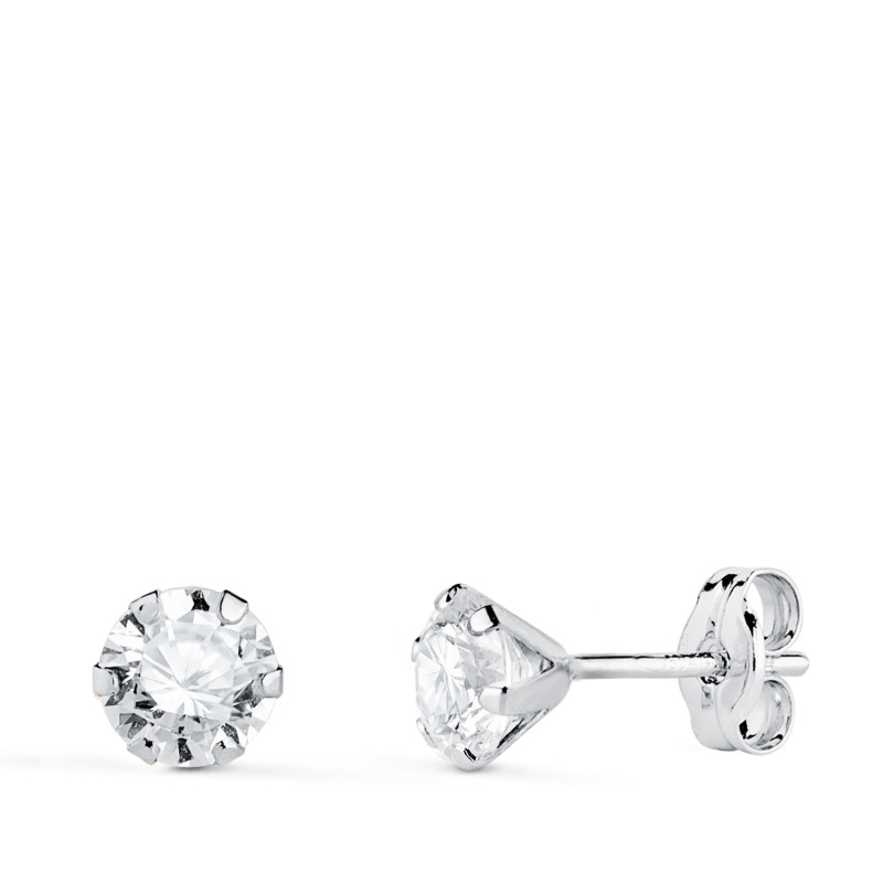 18K PENDIENTES ORO BLANCO 6 GARRAS CON CIRCONITA. ANCHO: 5 MM CIERRE PRESION