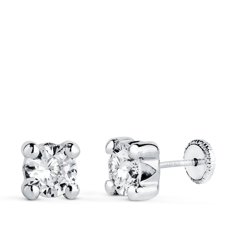 18K PENDIENTES ORO BLANCO CIRCONITA 6MM CON 4 GARRAS. ANCHO: 6,5 MM. CIERRE TUERCA