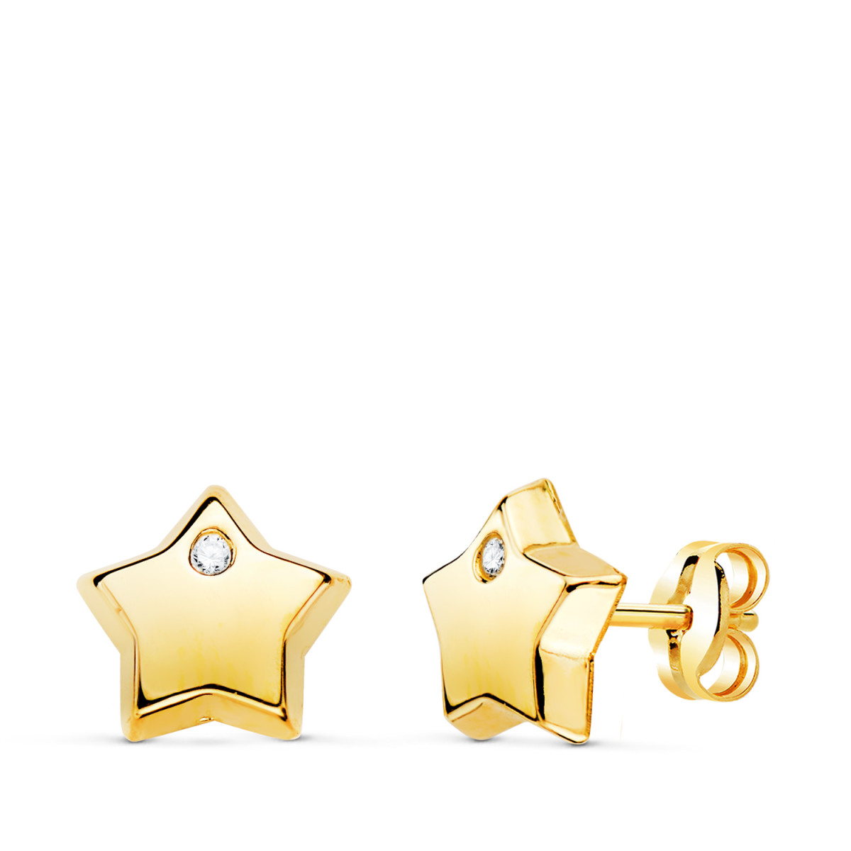 18K PENDIENTES ORO AMARILLO CON ESTRELLA Y CIRCONITA BRILLO 8X8 MM. CIERRE PRESION