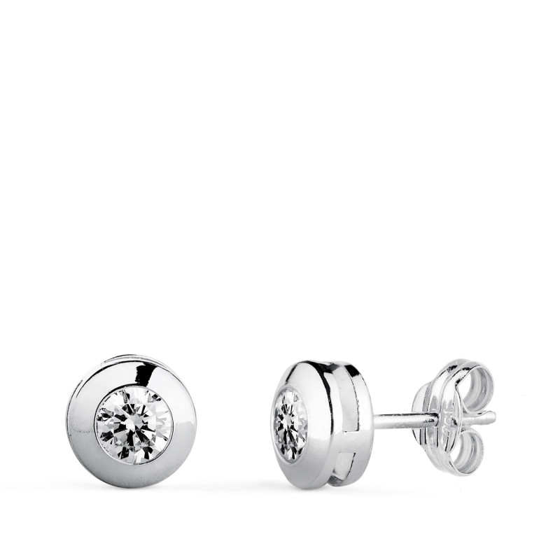 18K PENDIENTES ORO BLANCO CHATON GALERIA CON CIRCONITA. MEDIDA: 6,5 MM. CIERRE PRESION