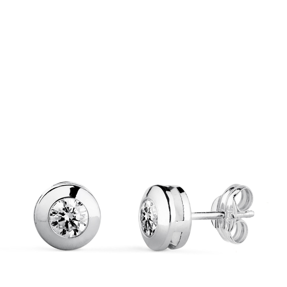 18K PENDIENTES ORO BLANCO CHATON GALERIA CON CIRCONITA. MEDIDA: 6,5 MM. CIERRE PRESION