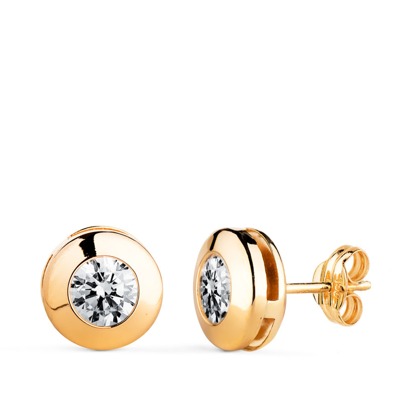 18K PENDIENTES ORO AMARILLO  CHATON GALERIA CON CIRCONITA. MEDIDA: 8,5 MM. CIERRE PRESION