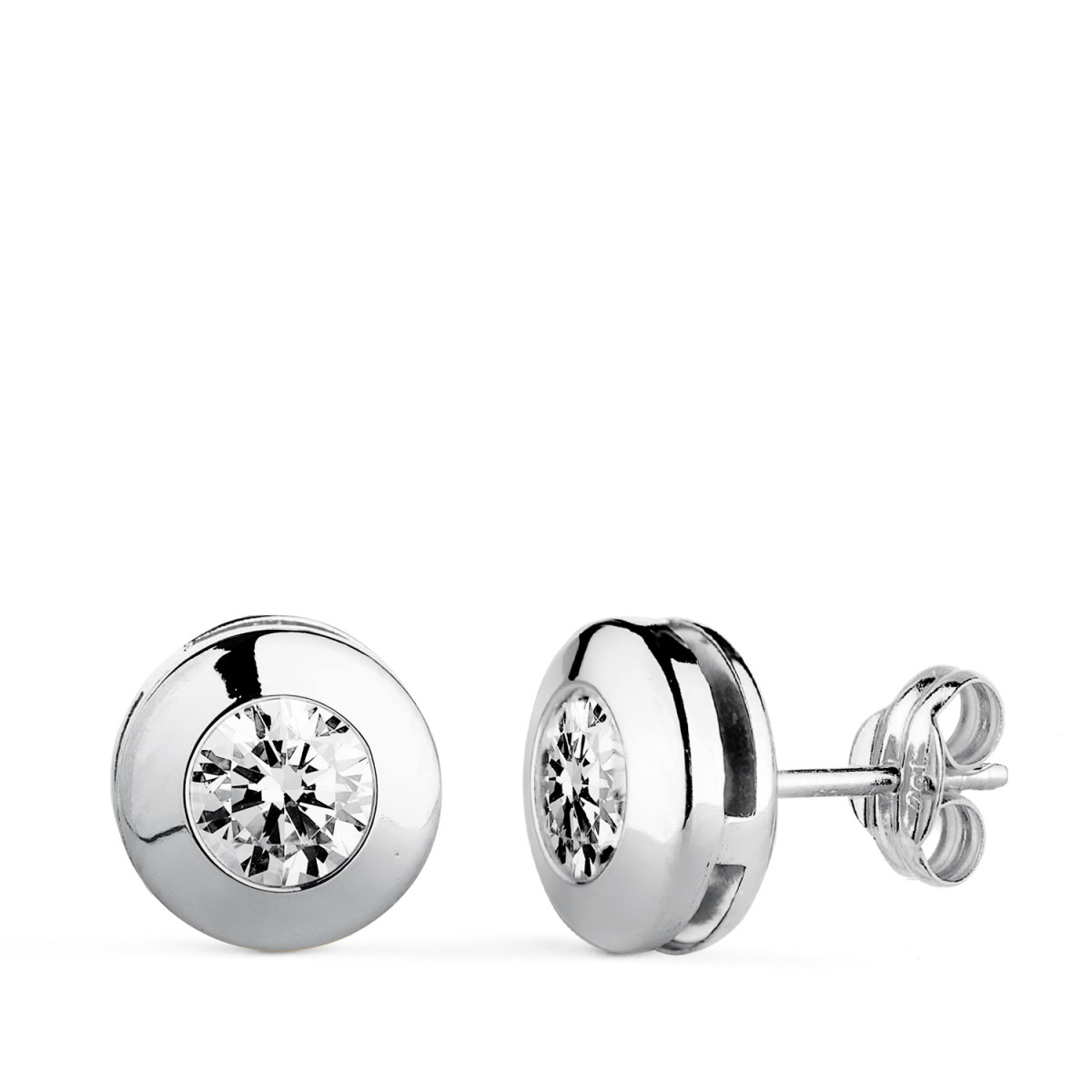 18K PENDIENTES ORO BLANCO CHATON GALERIA CON CIRCONITA. MEDIDA: 8,5 MM. CIERRE PRESION