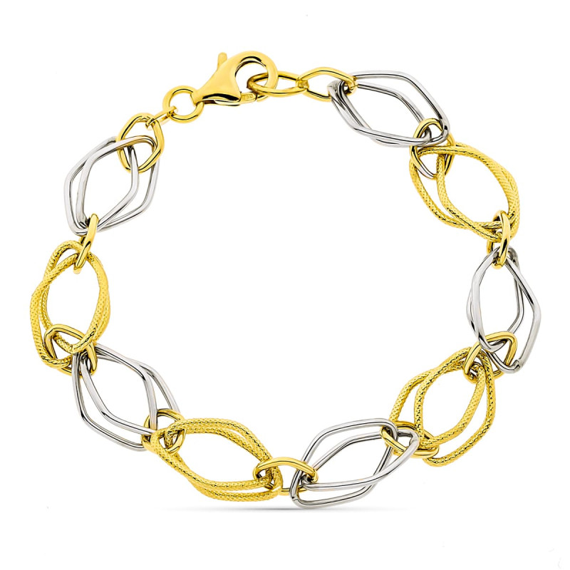 18K PULSERA BICOLOR ESLABONES ANCHO 8 MM LARGO 20CM