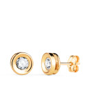 18K PENDIENTES ORO AMARILLO CHATON REDONDO CONCAVO CON CIRCONITA. ANCHO: 7 MM. CIERRE PRESION