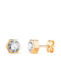 18K PENDIENTES ORO AMARILLO CHATON HEXAGONO CON CIRCONITA. MEDIDA: 6 X 5,5 MM. CIERRE PRESION