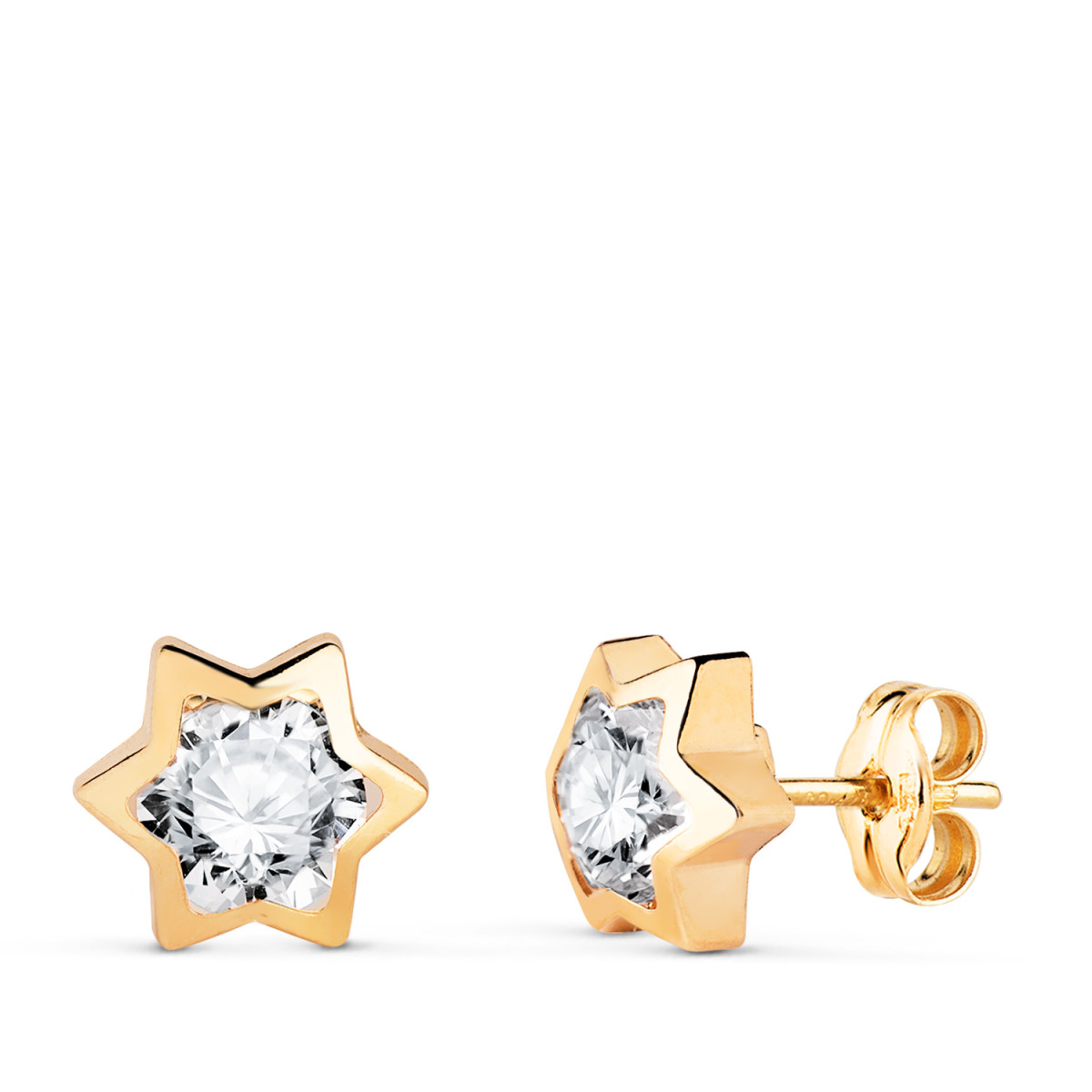 18K PENDIENTES ORO AMARILLO CHATON ESTRELLA CON CIRCONITA. MEDIDA: 8X7 MM. CIERRE PRESION