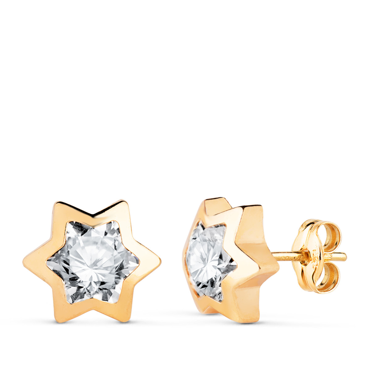 18K PENDIENTES ORO AMARILLO CHATON ESTRELLA CON CIRCONITA. MEDIDA: 9X8 MM. CIERRE PRESION