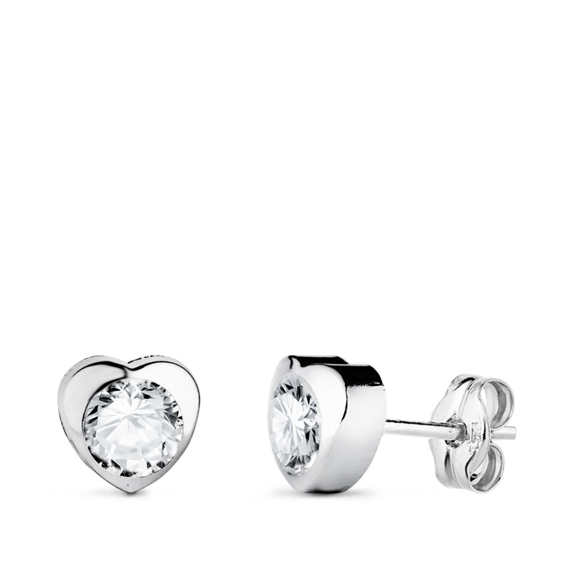 18K PENDIENTES ORO BLANCO CHATON CORAZON CON CIRCONITA. MEDIDA: 6 X 6 MM CIERRE PRESION