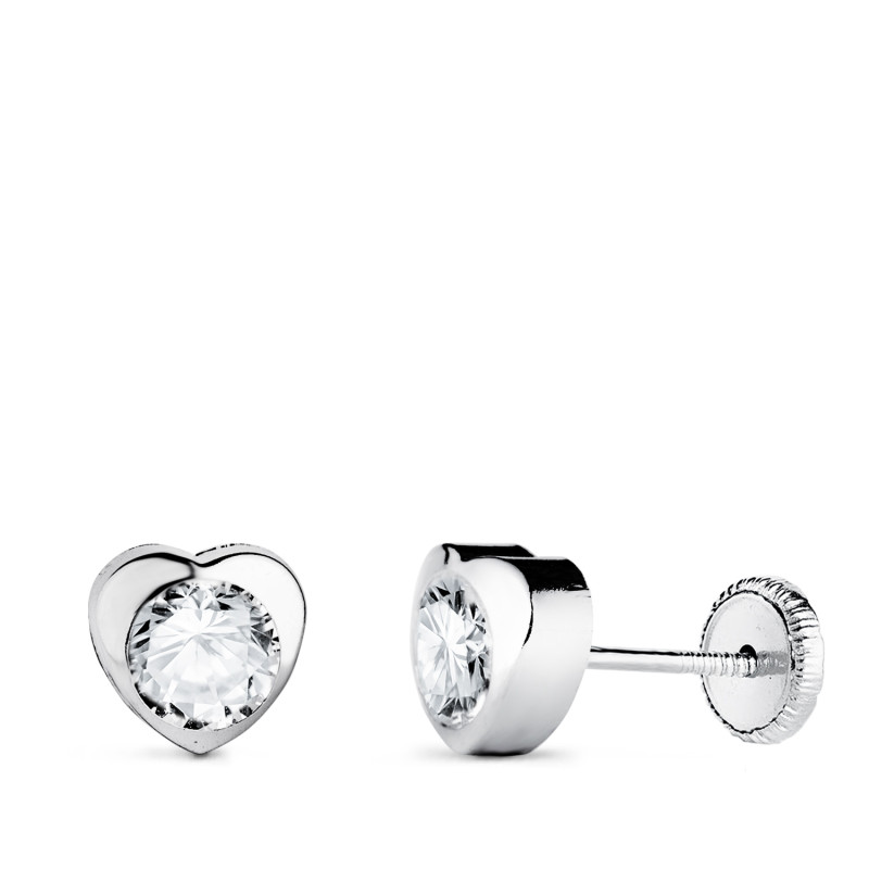 18K PENDIENTES ORO BLANCO CHATON CORAZON CON CIRCONITA. MEDIDA: 6 X 6 MM CIERRE TUERCA