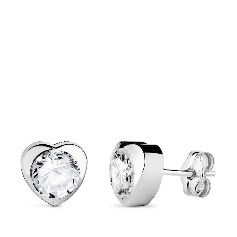 18K PENDIENTES ORO BLANCO CHATON CORAZON CON CIRCONITA. MEDIDA: 7,5 X 7,5 MM CIERRE PRESION