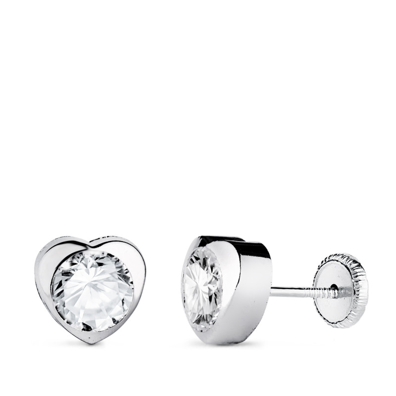 18K PENDIENTES ORO BLANCO CHATON CORAZON CON CIRCONITA. MEDIDA: 7,5 X 7,5 MM CIERRE TUERCA