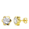 18K PENDIENTES MARGARITA CHATON 6MM CIRCONITA ORO AMARILLO PRESION