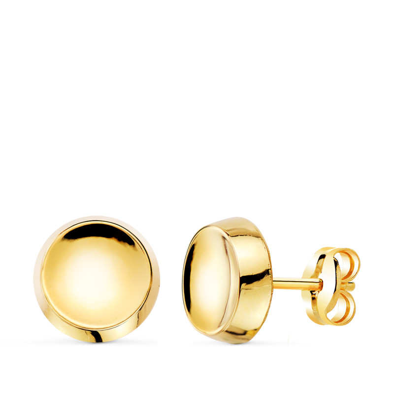 18K PENDIENTES ORO AMARILLO REDONDO CONCAVO EN BRILLO 8 MM. CIERRE PRESION