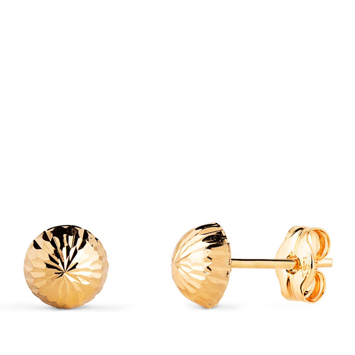 18K PENDIENTES ORO AMARILLO MEDIA BOLA TALLADA HUECA. ANCHO: 6 MM. CIERRE PRESION