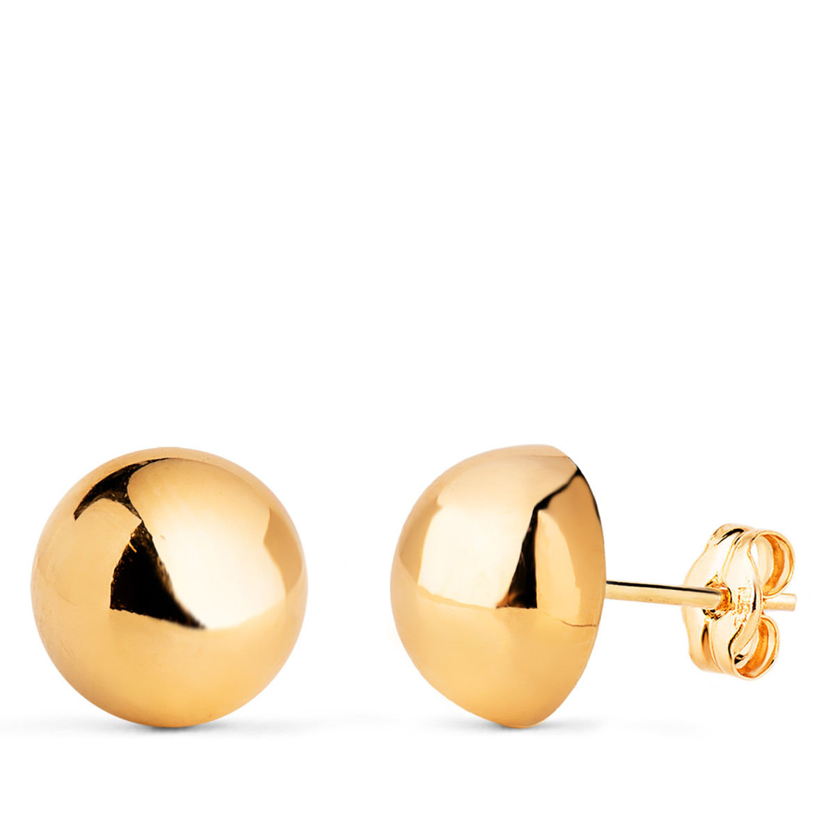 18K PENDIENTES ORO AMARILLO MEDIA BOLA LISA HUECA. ANCHO: 10 MM. CIERRE PRESION