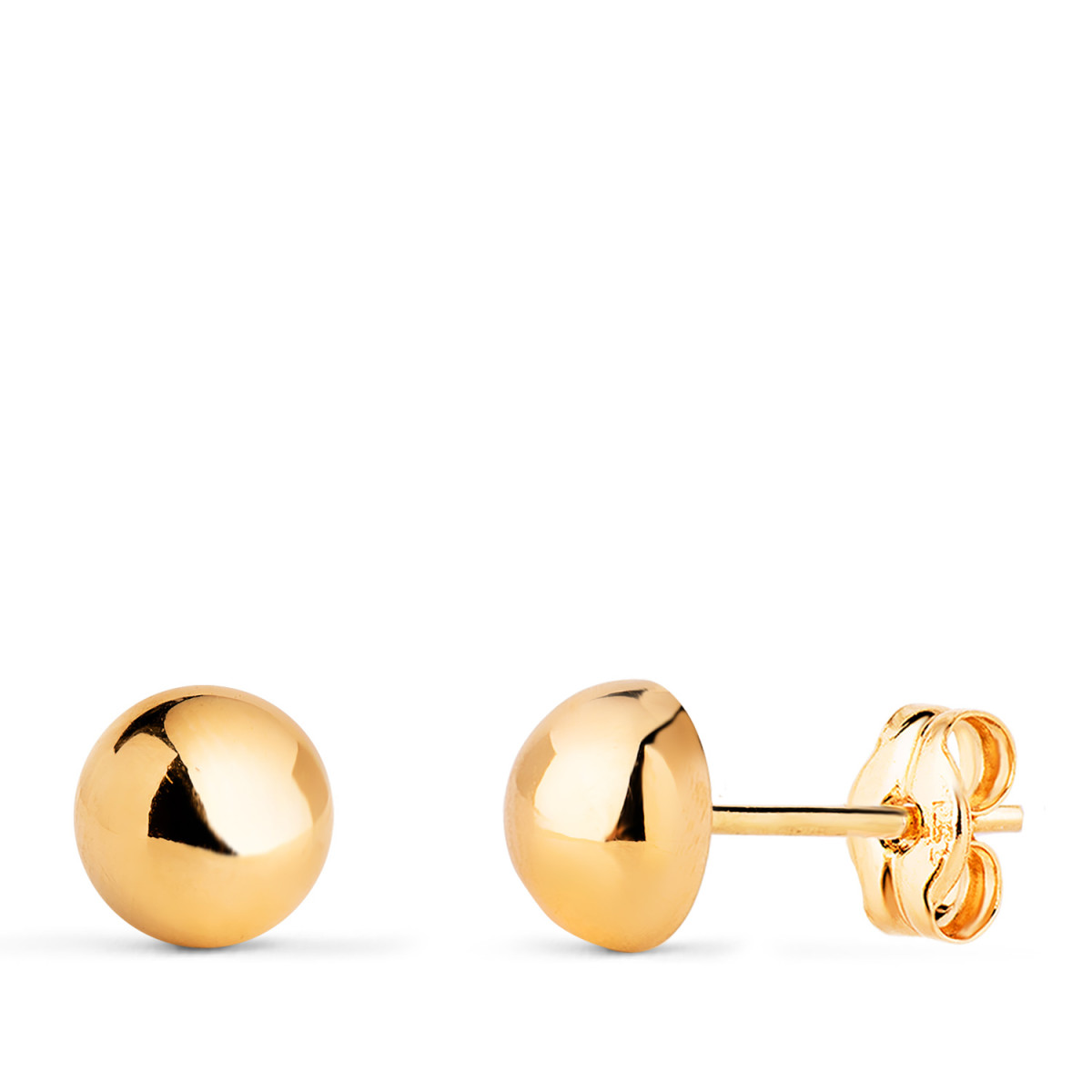 18K PENDIENTES ORO AMARILLO MEDIA BOLA LISA HUECA. ANCHO: 6 MM. CIERRE PRESION