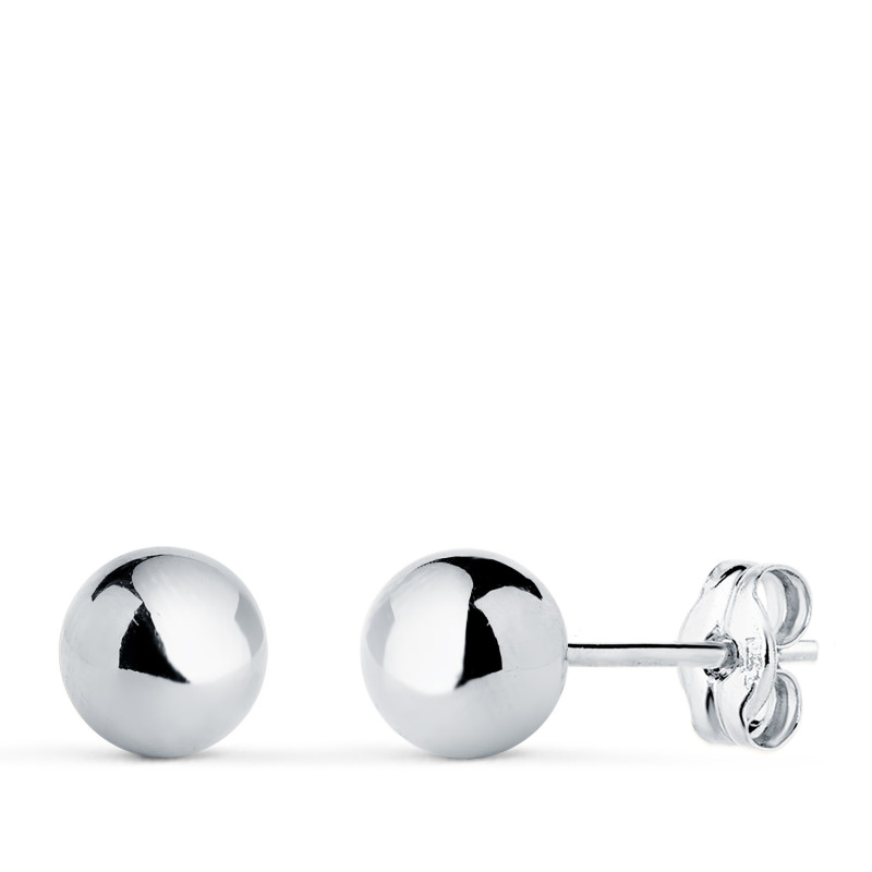 18K PENDIENTES ORO BLANCO BOLA LISA BRILLA HUECA. ANCHO: 6 MM. CIERRE PRESION