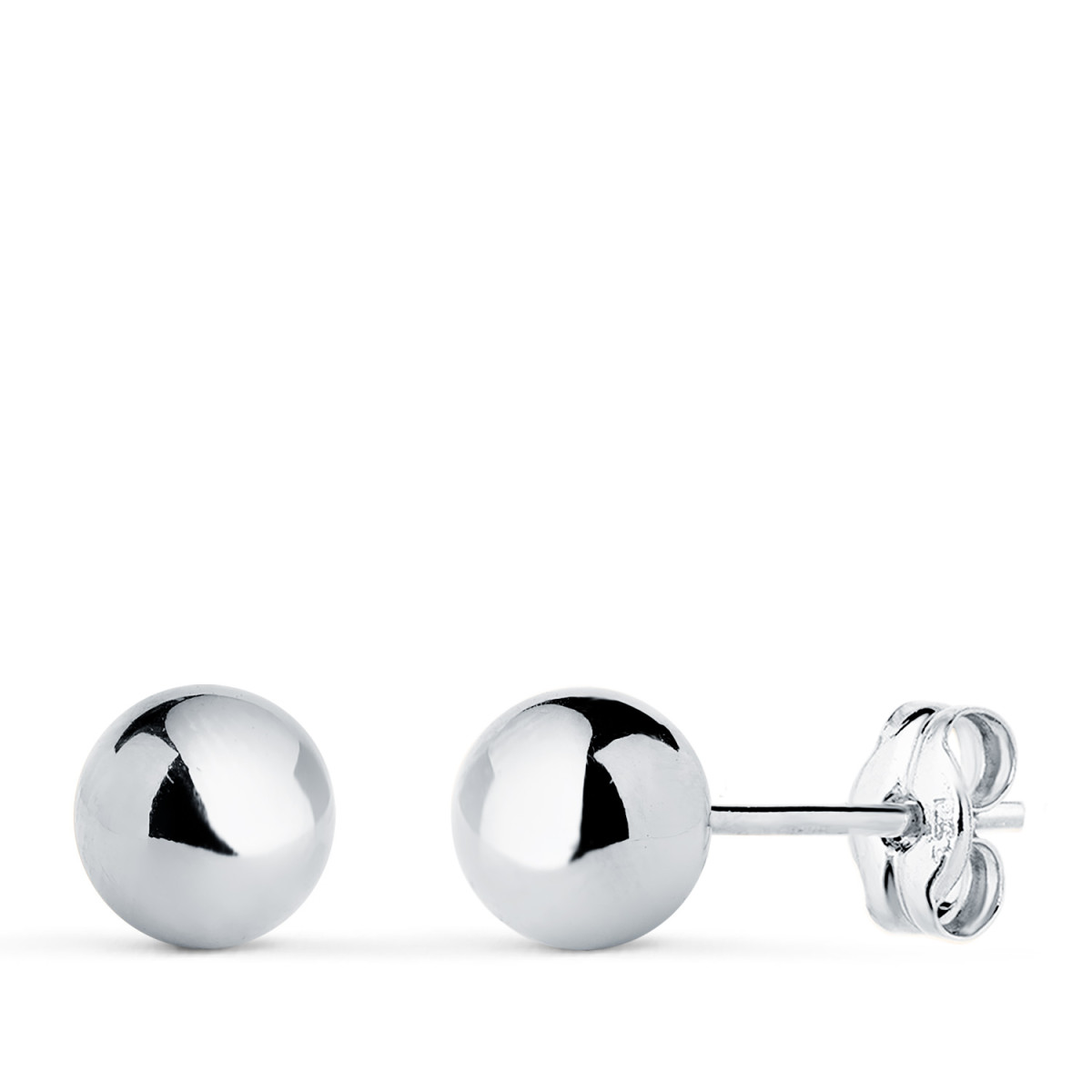 18K PENDIENTES ORO BLANCO BOLA LISA BRILLA HUECA. ANCHO: 6 MM. CIERRE PRESION