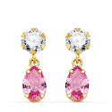 18K PENDIENTES ORO AMARILLO DOS CUERPOS CON CIRCONITA Y PIEDRA ROSA LAGRIMA 16 X 5MM. CIERRE PRESION