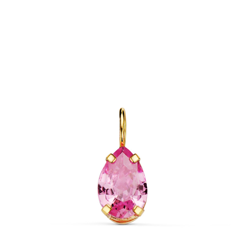 18K COLGANTE ORO AMARILLO LAGRIMA CON GARRAS Y PIEDRA COLOR ROSA 6,5 X 5 MM.