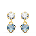 18K PENDIENTES ORO AMARILLO DOS CUERPOS CON CIRCONITA Y AGUAMARINA CORAZON 14 X 5MM. CIERRE PRESION