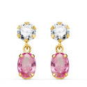 18K PENDIENTES ORO AMARILLO DOS CUERPOS CON CIRCONITA Y PIEDRA ROSA OVAL 16 X 5MM. CIERRE PRESION