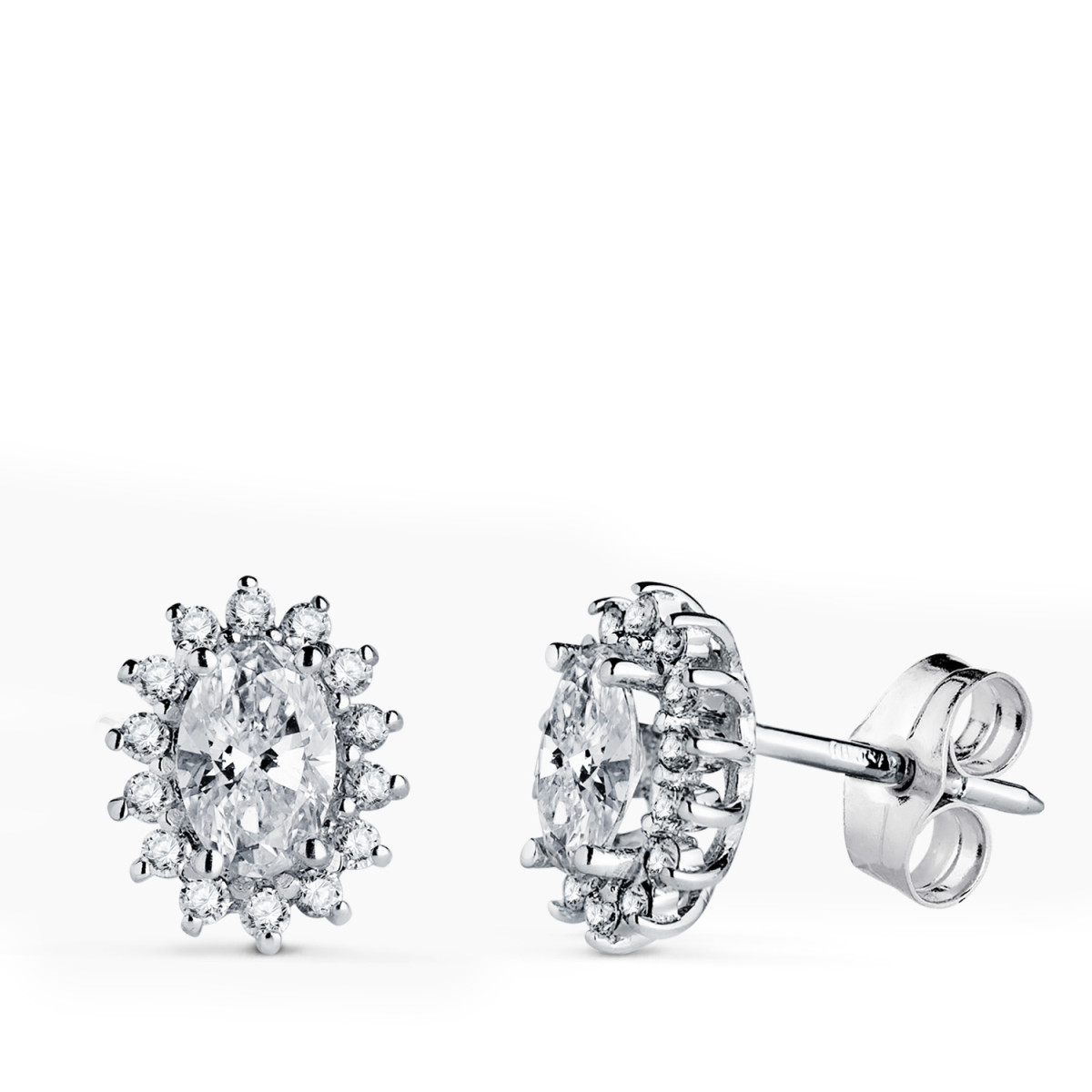 18K PENDIENTES ORO BLANCO DIAMANTES LABORATORIO OVAL Y 28 DIAMANTES 0,28 QTES - 2 OVALES 1,1 QTES G-VS2. 10X8MM. CIERRE PRESION