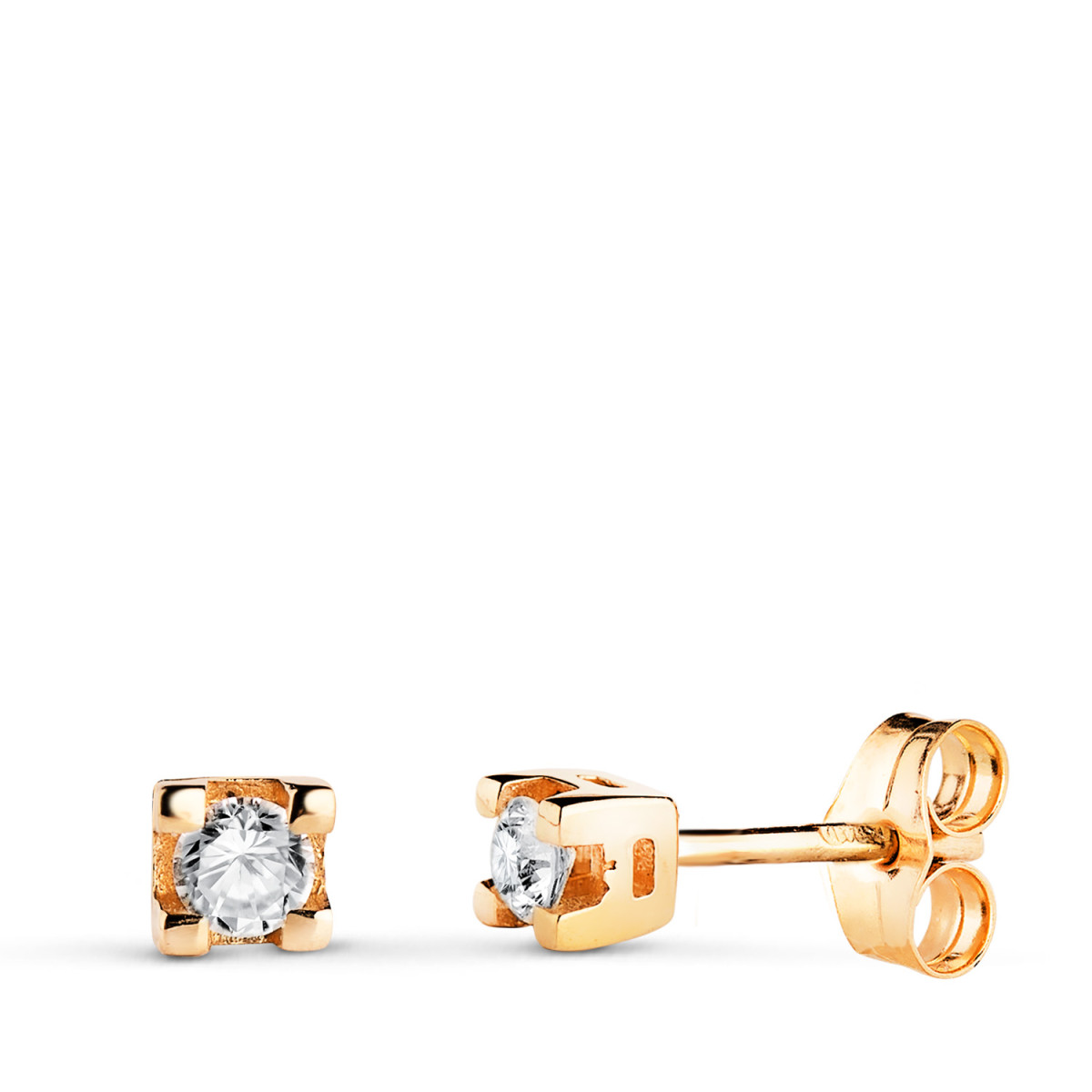 18K PENDIENTES ORO AMARILLO DIAMANTES LABORATORIO TALLA BRILLANTE 2,75 MM 0,20 QTS VS2-G. MEDIDA: 3,5X3,5 MM. PRESION