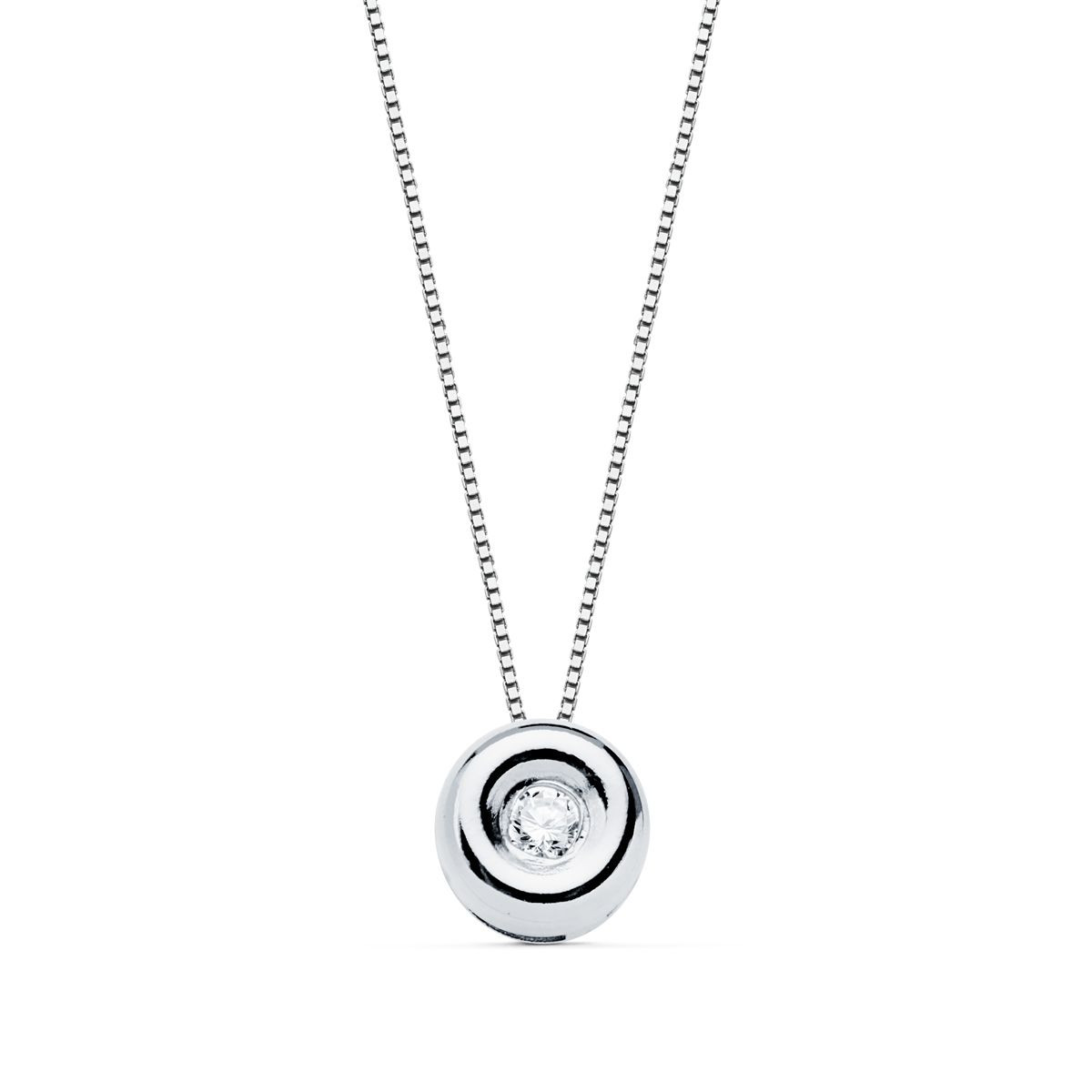 18K GARGANTILLA ORO BLANCO CHATON 5,5 MM DIAMANTE LABORATORIO 1,70MM 0,020 QTS. G-VS2. CADENA 42CM