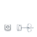18K PENDIENTES CHATON ORO BLANCO CUADRADO DIAMANTES LABORATORIO  0,030 QTS. G-VS2 CIERRE PRESION 5 MM