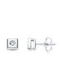18K PENDIENTES CHATON CUADRADO ORO BLANCO DIAMANTES LABORATORIO 0,040 QTS. G-VS2 CIERRE PRESION 5,5 MM