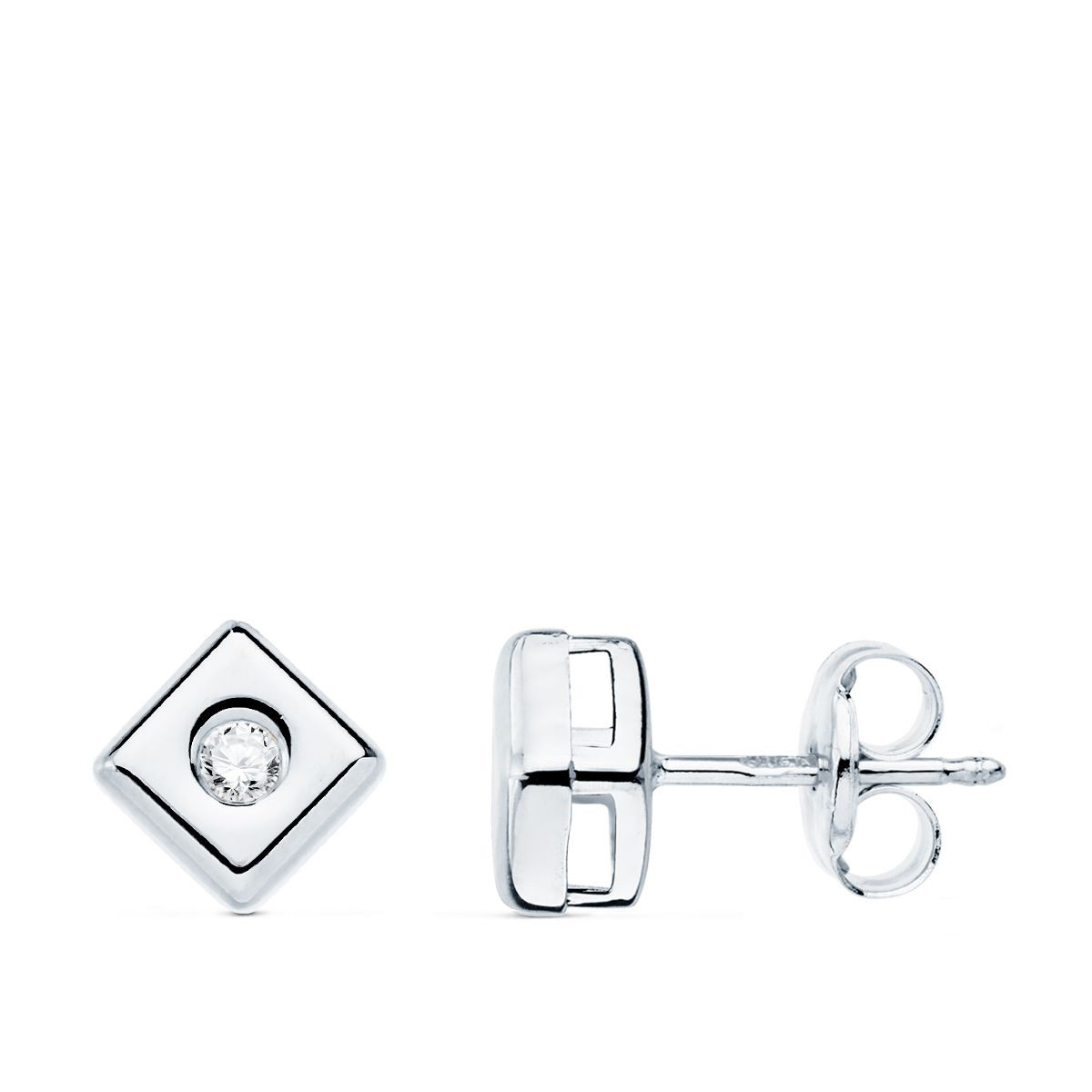 18K PENDIENTES ORO BLANCO CUADRADOS 6X6MM DIAMANTES LABORATORIO 0,100 QTS. G-VS2. CIERRE PRESION