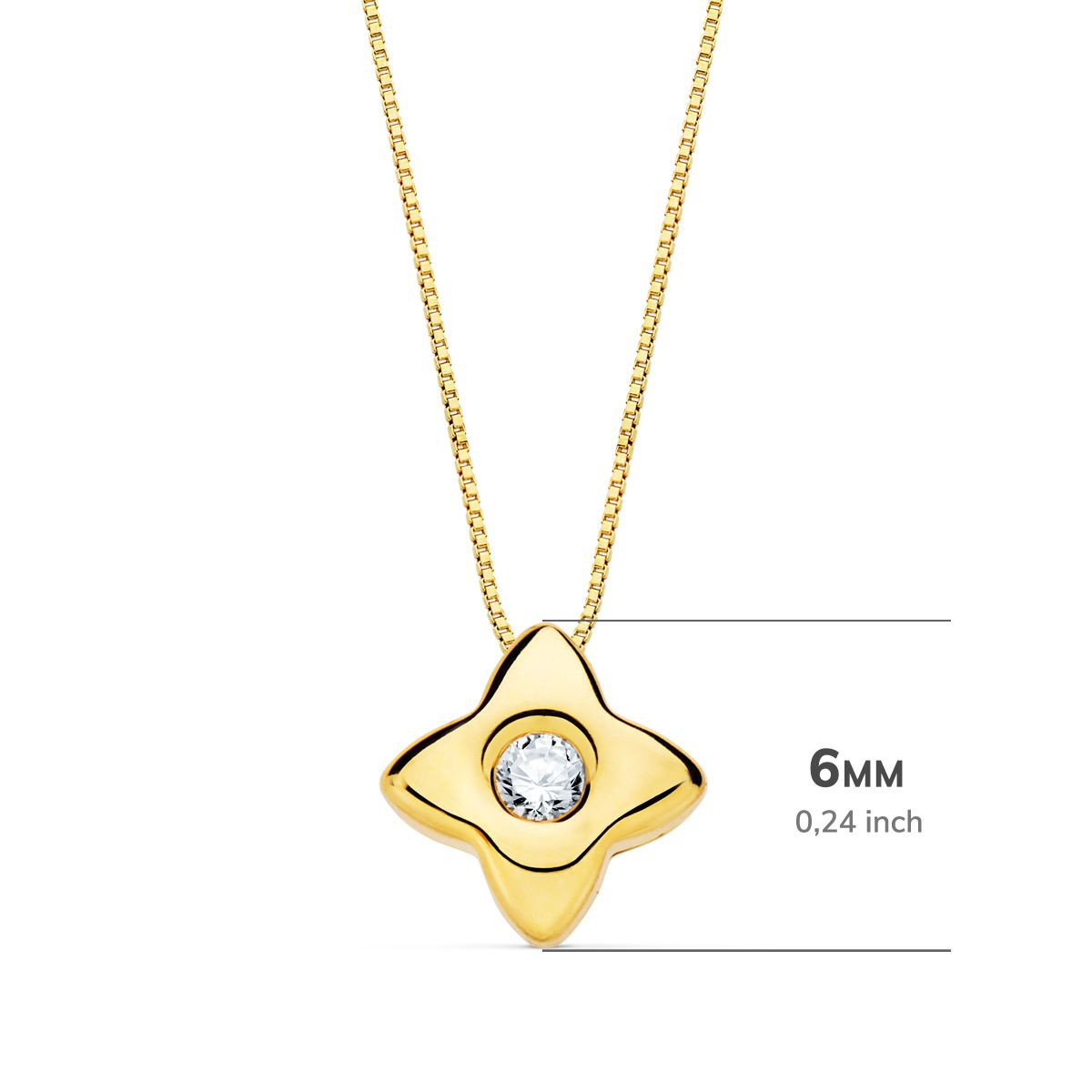18K GARGANTILLA ORO AMARILLO ESTRELLA 6X6MM DIAMANTE LABORATORIO 0,050 QT. G-VS2. CADENA 42CM