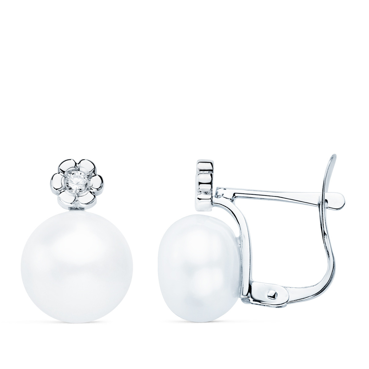 18K PENDIENTES ORO BLANCO DIAMANTES LABORATORIO 0,06 QTS G-VS2. PERLA 9 MM. MEDIDA: 13X9 MM CIERRE CATALAN