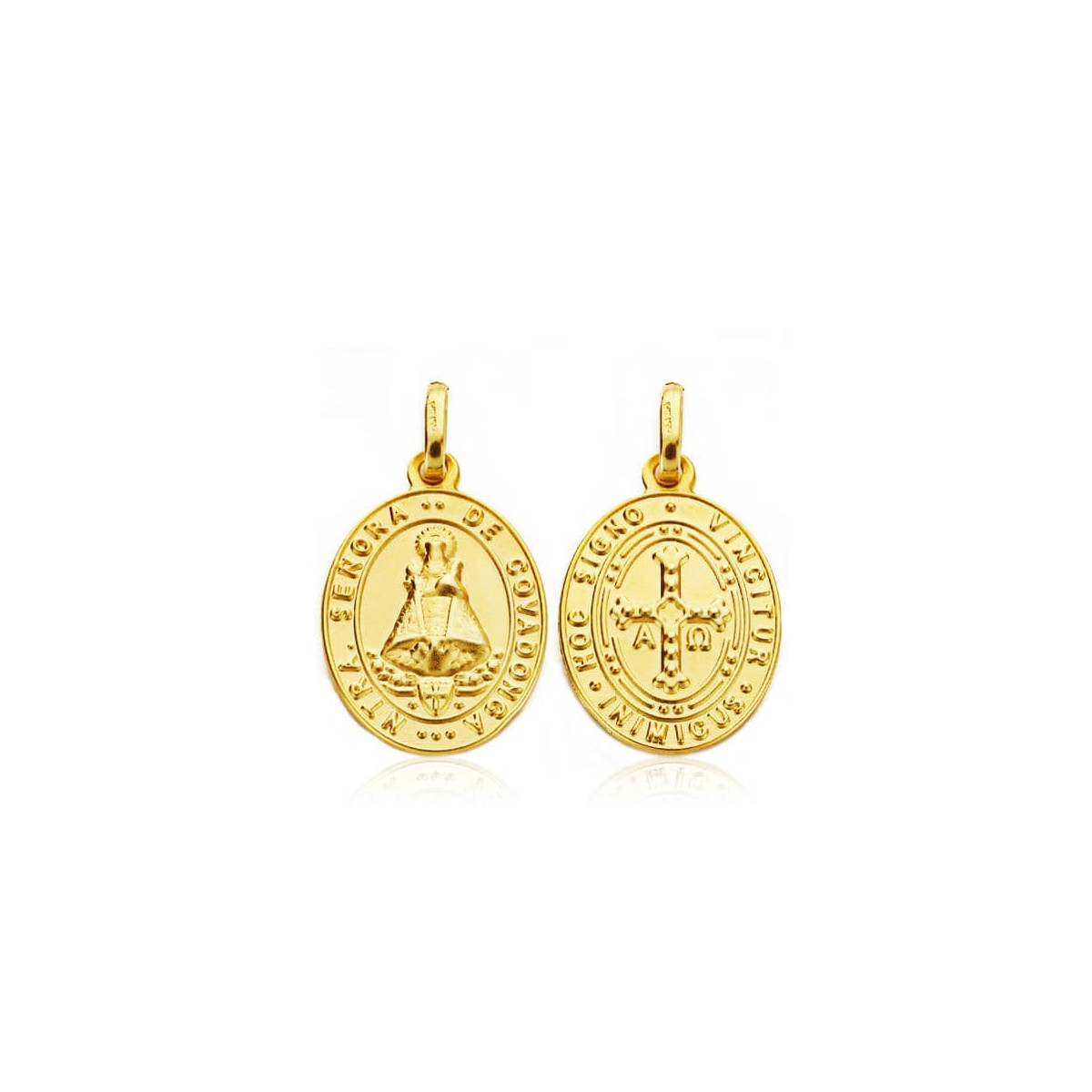 18K MEDALLA ORO AMARILLO ESCAPULARIO ORO AMARILLO VIRGEN COVADONGA Y CRUZ DE LA VICTORIA 20X14 MM