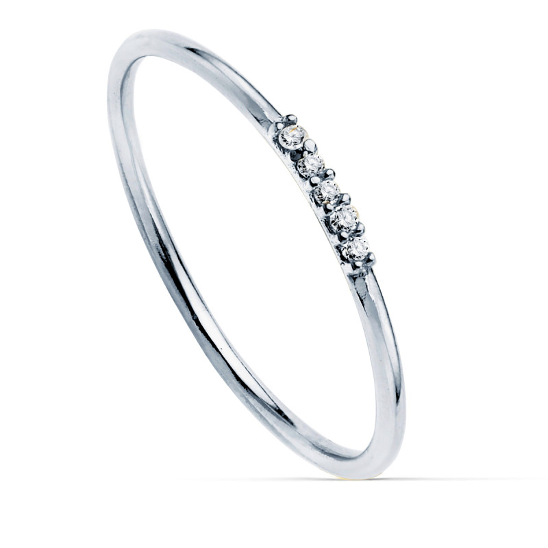 18K SORTIJA ORO BLANCO 5 DIAMANTES DE LABORATORIO 0,025  QTS. VS2-G CUERPO REDONDO 1 MM