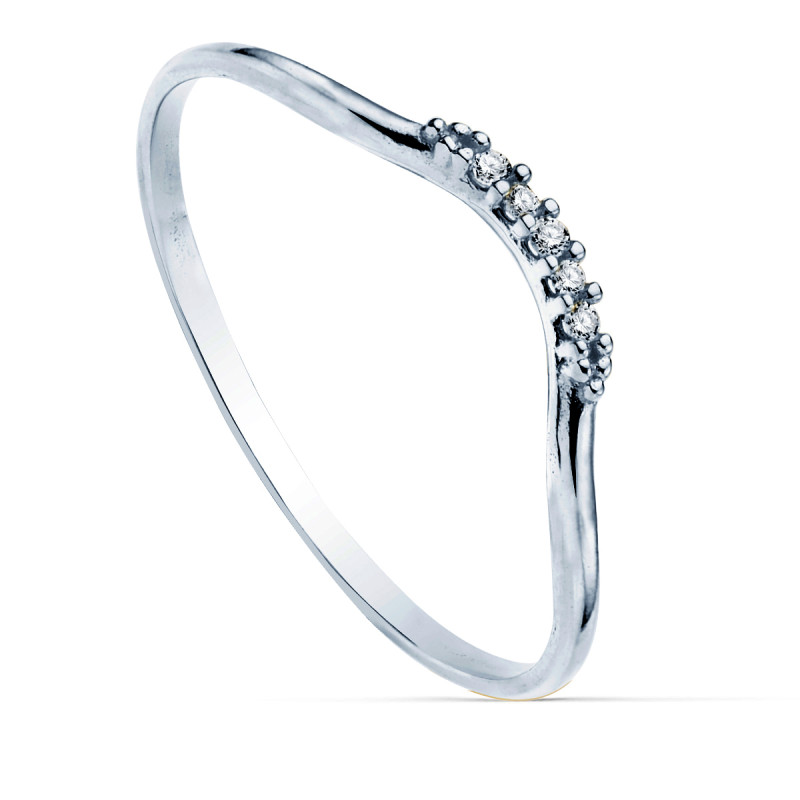 18K SORTIJA ORO BLANCO 5 DIAMANTES DE LABORATORIO 0,025  QTS. G-VS2. CUERPO REDONDO 1 MM