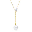 18K COLLAR ORO BICOLOR PERLA 12 MM CADENA 45CM CHATON 5MM. DIAMANTE LABORATORIO 0,020 QTS G-VS2. PERLA 11MM