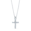 18K COLLAR ORO BLANCO CRUZ 8,5 X 6,5MM 11 DIAMANTES LABORATORIO 0,050 QT.CADENA VENECIANA 45CM G-VS2