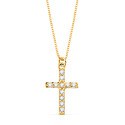 18K COLLAR ORO AMARILLO CRUZ 11X8 MM 11 DIAMANTES LABORATORIO 0,090 QT. CADENA VENECIANA 45CM G-VS2