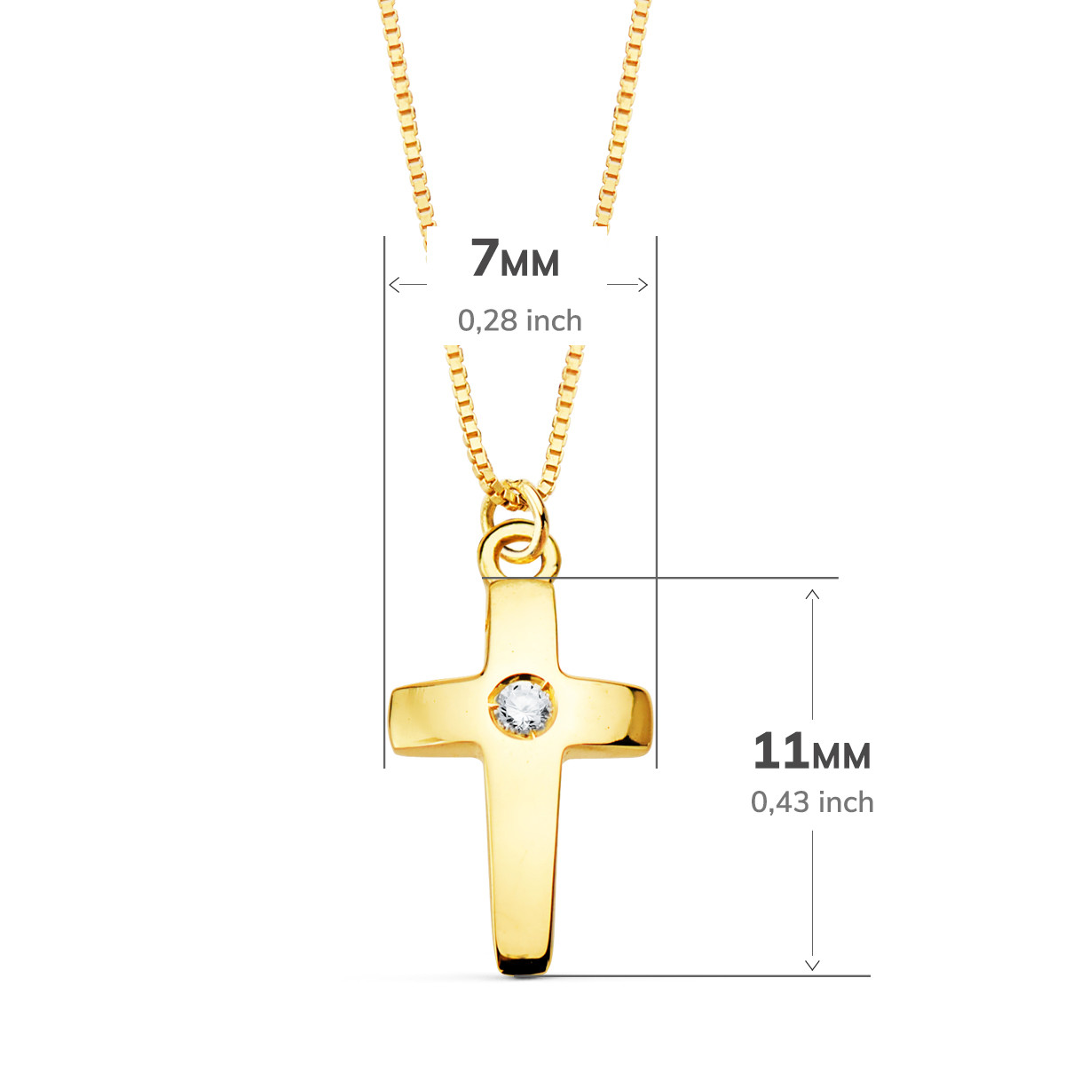 18K COLLAR ORO AMARILLO CRUZ 11X7 MM 1 DIAMANTE LABORATORIO 0,015 QT. CADENA VENECIANA 45CM G-VS2