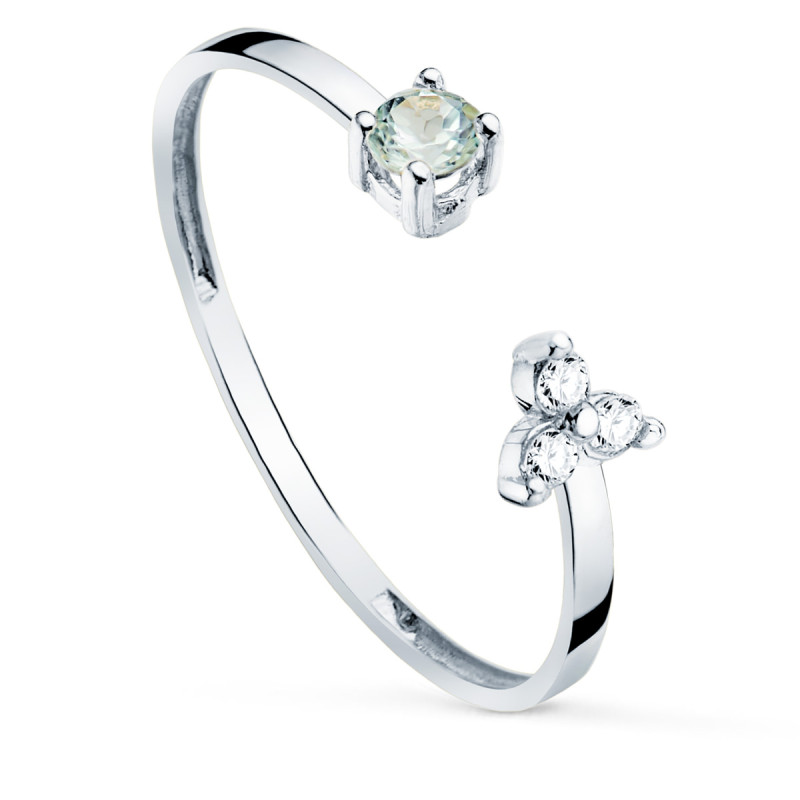 18K SORTIJA ORO BLANCO DIAMANTES DE LABORATORIO  0,045 QTS. VS2-G Y AGUAMARINA NATURAL 3 MM