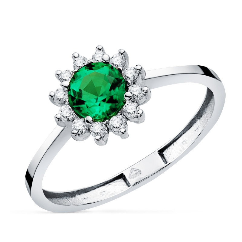 18K SORTIJA ORO BLANCO DIAMANTES LABORATORIO  Y ESMERALDA RECRISTALIZADA 5 MM 0,48 QT Y DIAMANTES LABORATORIO 0,17QT. G - VS2