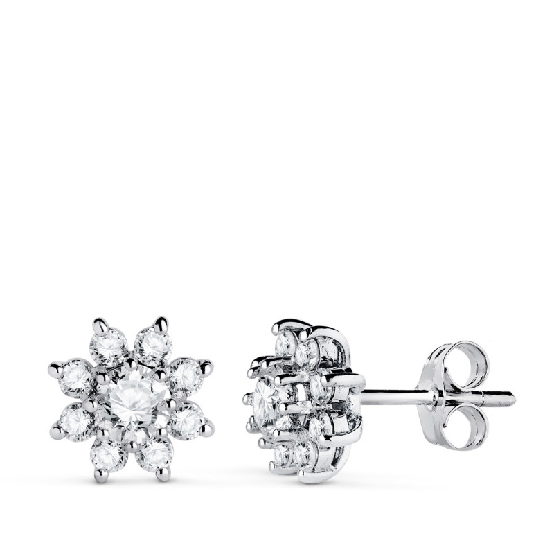 18K PENDIENTES ORO BLANCO CUAJO CON 18 DIAMANTES LABORATORIO 1,00 QTES, G-VS2. 9X9 MM. CIERRE PRESION