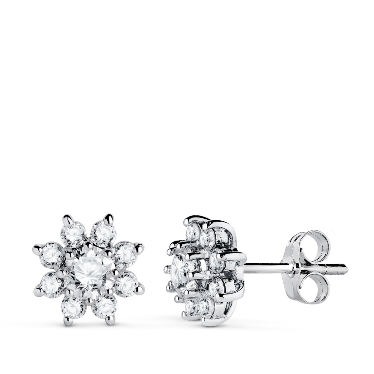 18K PENDIENTES ORO BLANCO CUAJO CON 18 DIAMANTES LABORATORIO 1,00 QTES, G-VS2. 9X9 MM. CIERRE PRESION